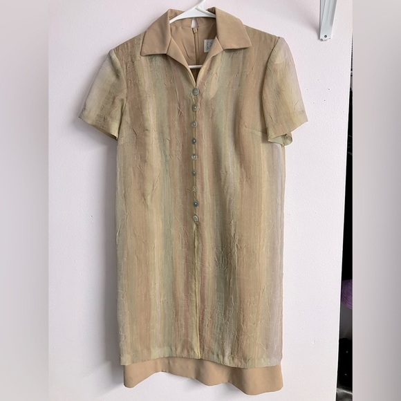 Expo Petite Women’s Vintage Dress, 4P, Sheer Overlay, Tan/Natural Shades - Picture 8 of 8
